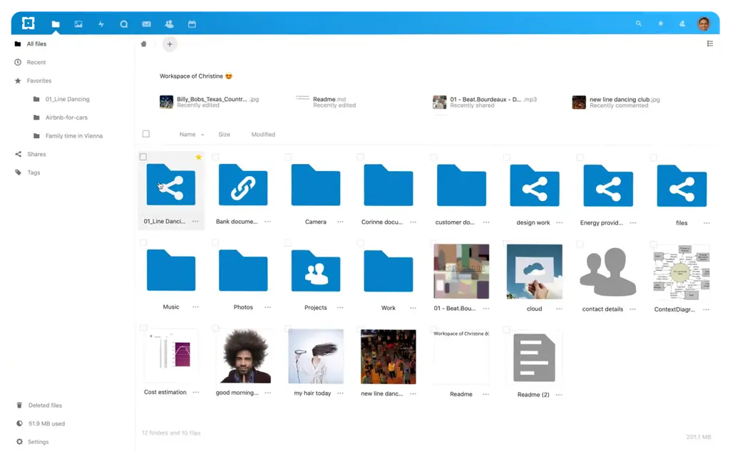 หน้าจอการใช้งาน Cloud Drive แสดงรายการไฟล์และโฟลเดอร์ขององค์กร พร้อมเมนูสำหรับแชร์และกำหนดสิทธิ์การเข้าถึง