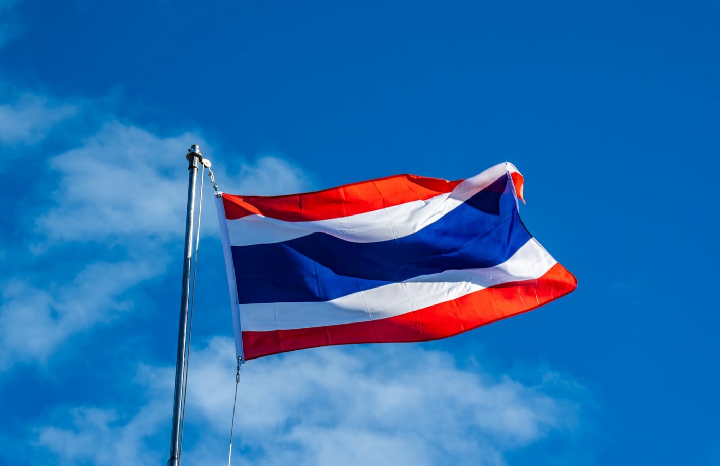 ธงชาติไทยโบกสะบัดบนท้องฟ้า สื่อถึง Data Residency การเก็บข้อมูลราชการไว้ภายในประเทศไทย
