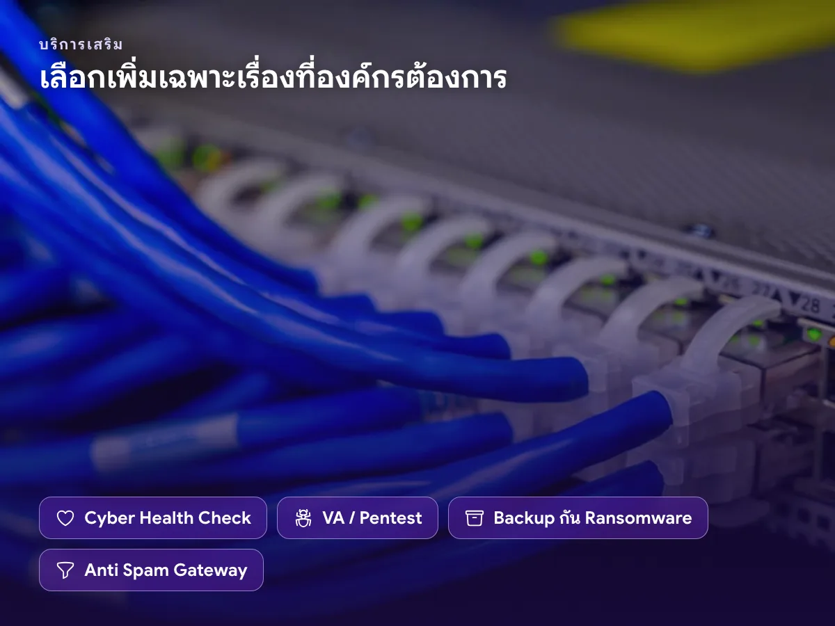 บริการความปลอดภัยเสริม Cyber Health Check, VA / Pentest, Backup กัน Ransomware และ Anti Spam Gateway