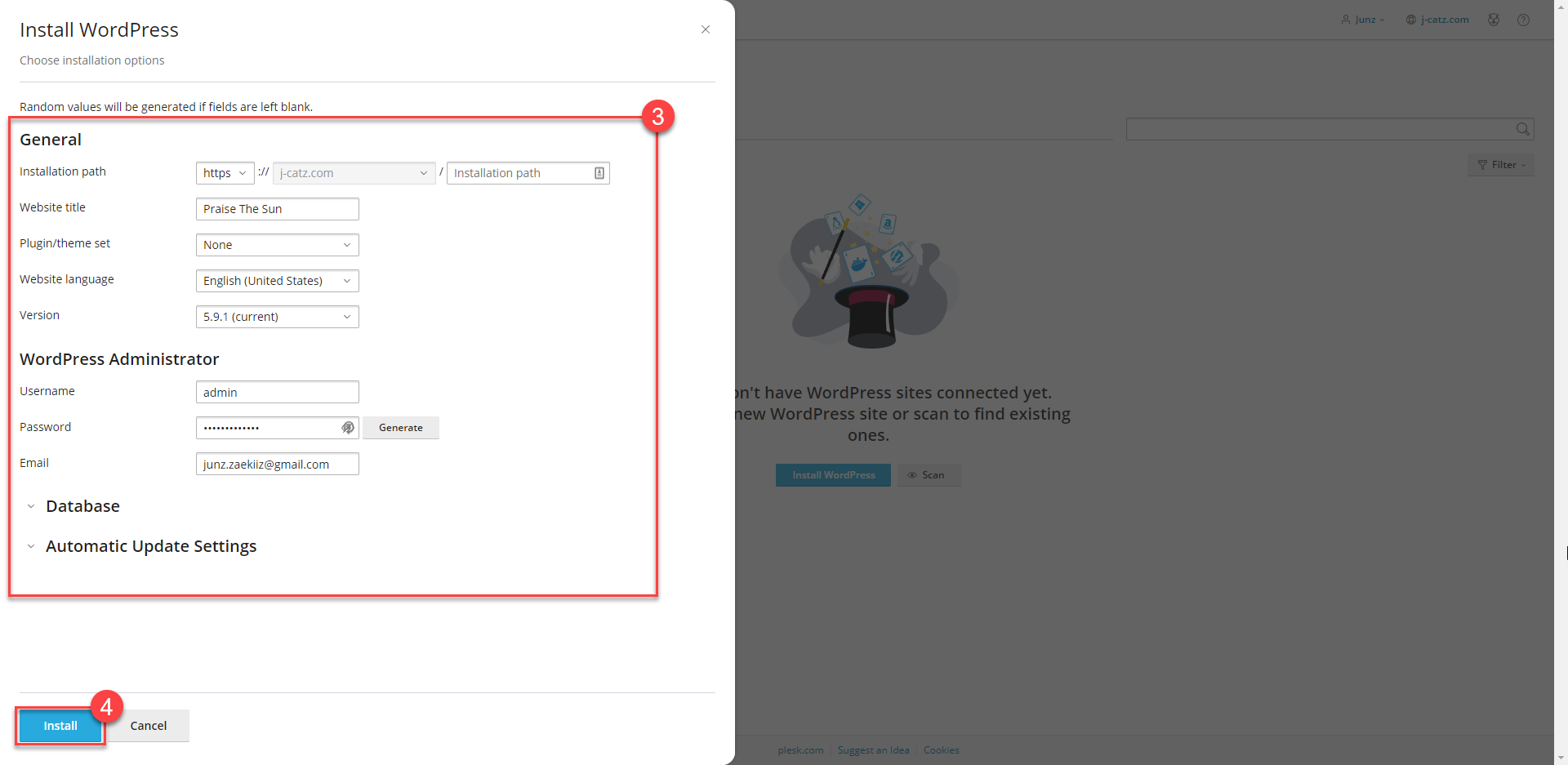 Install WP Plesk